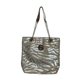 Kate Landry Silver Zebra Print Tote Bag Chain Strap Shoulder‎ Bag